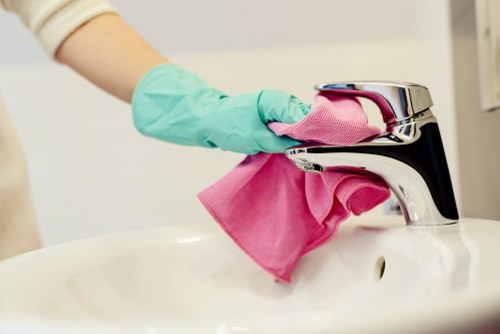 Carpet cleaner preparing safe equipment for a cleaning job